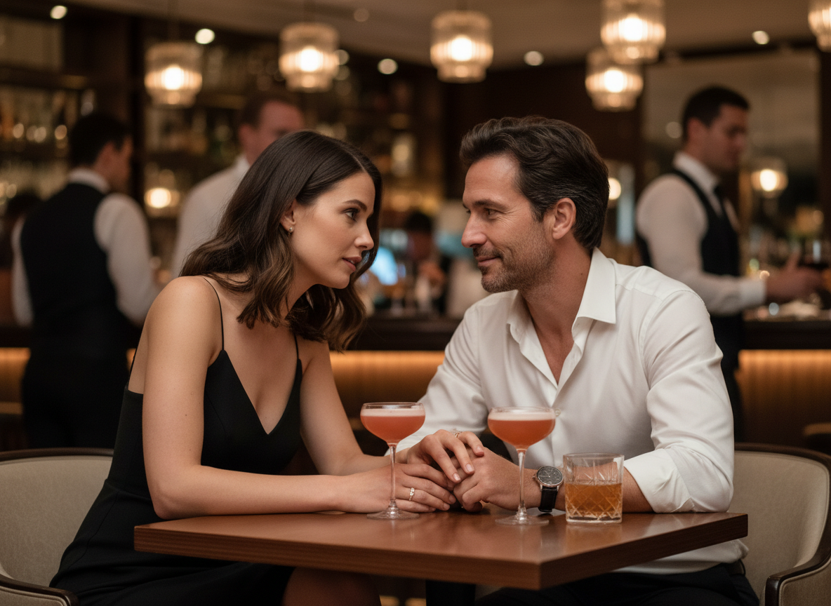 Drinks and an easy conversation in a bar